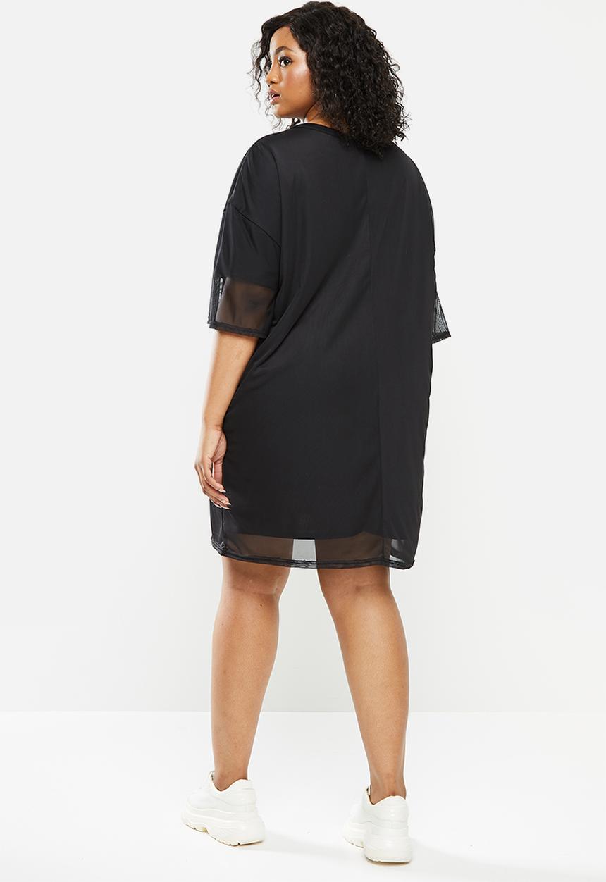 Missguided - Plus size mesh overlay T-shirt dress - black