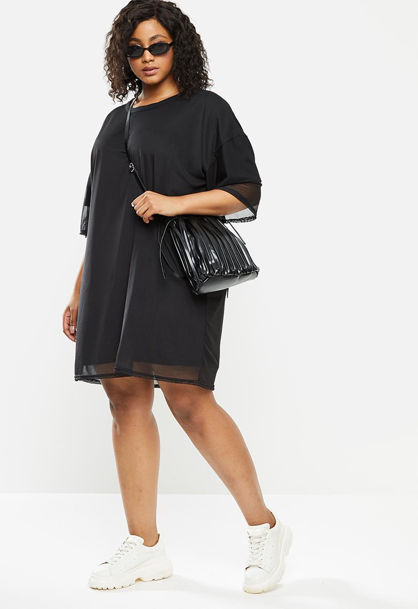 Missguided - Plus size mesh overlay T-shirt dress - black