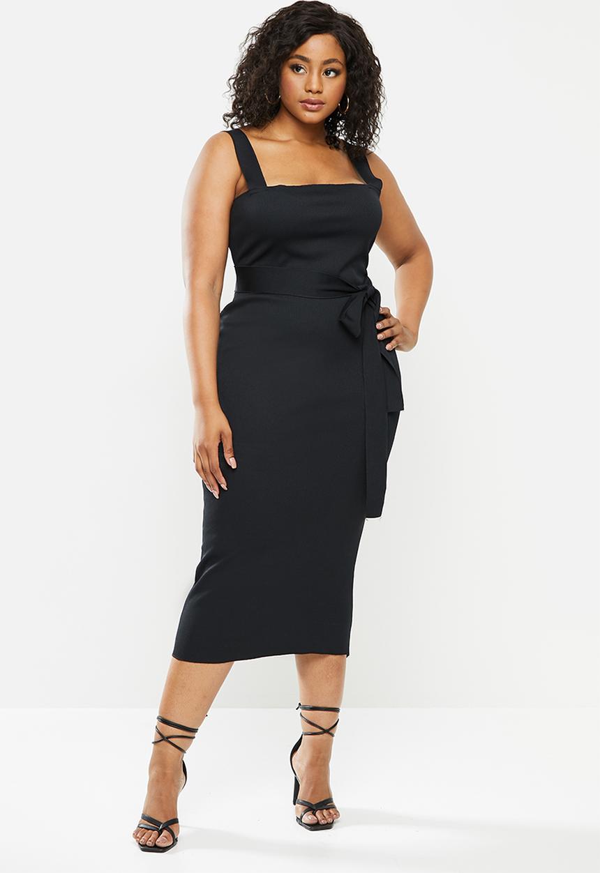 Missguided - Plus size belted rib midi dress - black