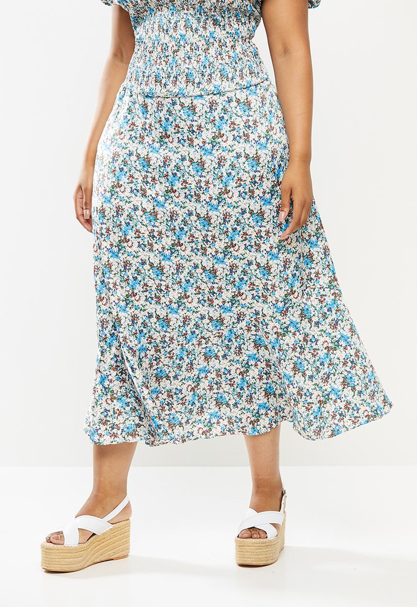 Glamorous - Plus co- ord ditsy skirt - blue