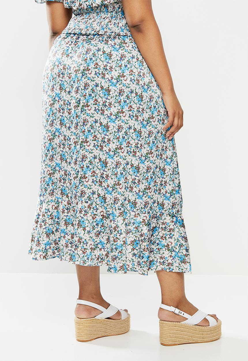 Glamorous - Plus co- ord ditsy skirt - blue