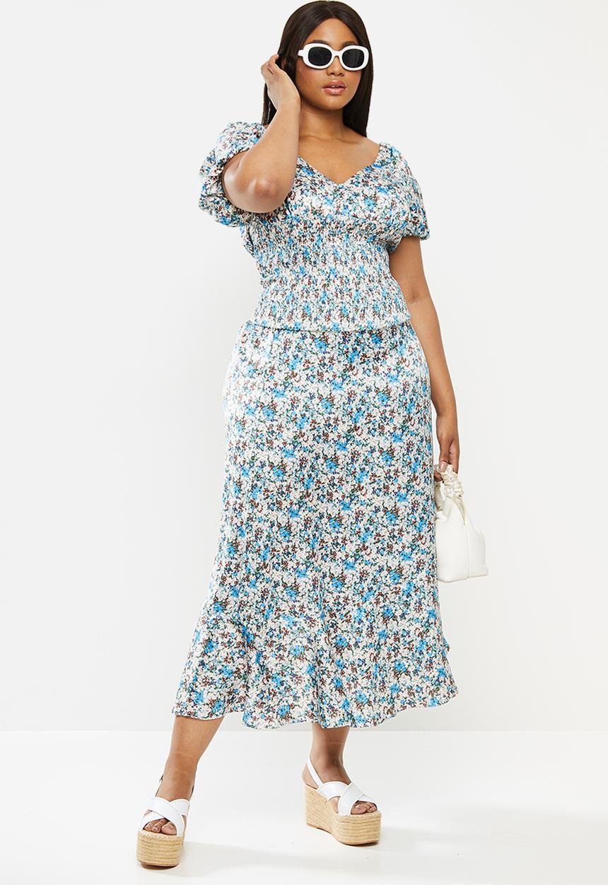 Glamorous - Plus co- ord ditsy skirt - blue