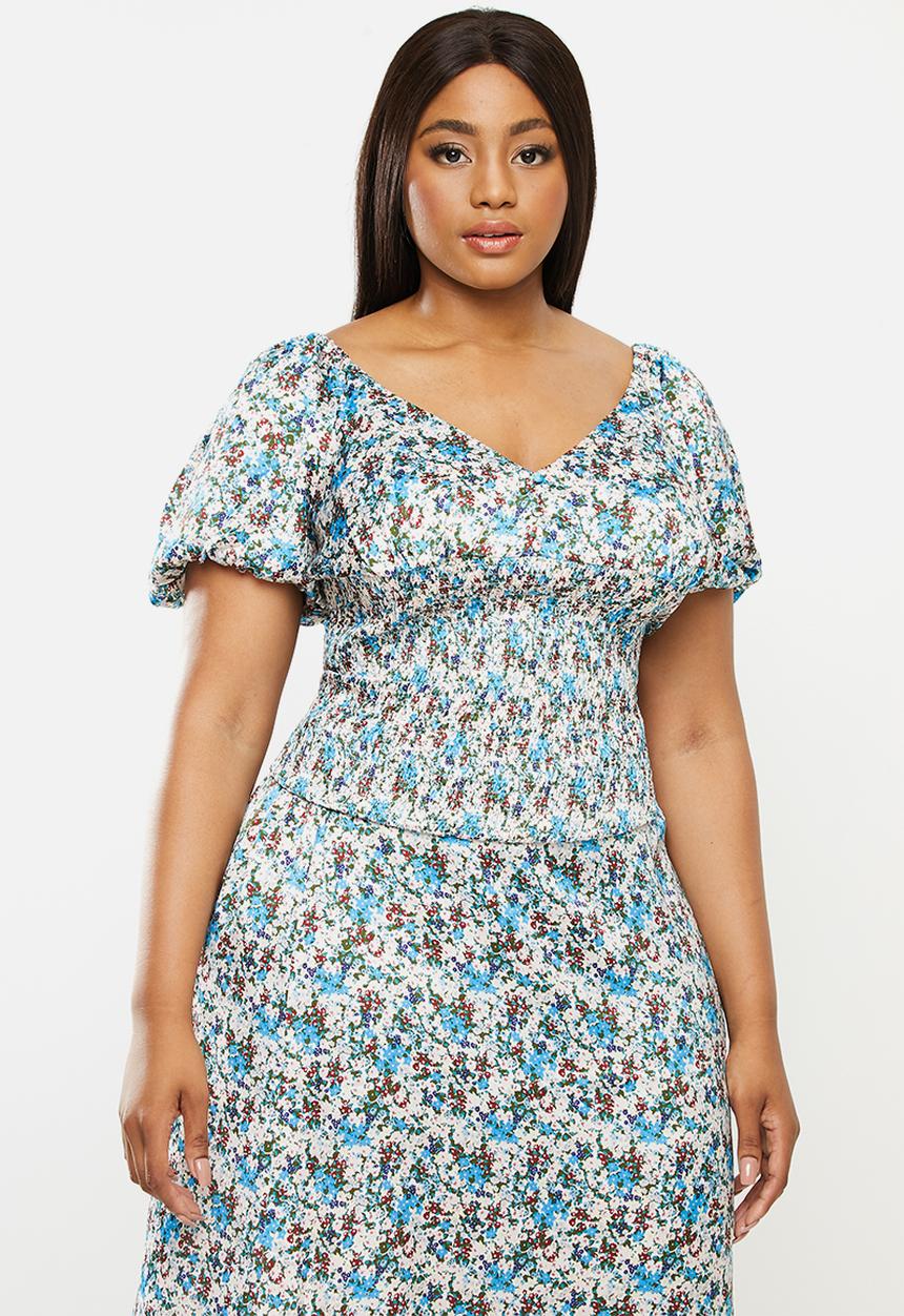 Glamorous - Plus co- ord veck top- blue 