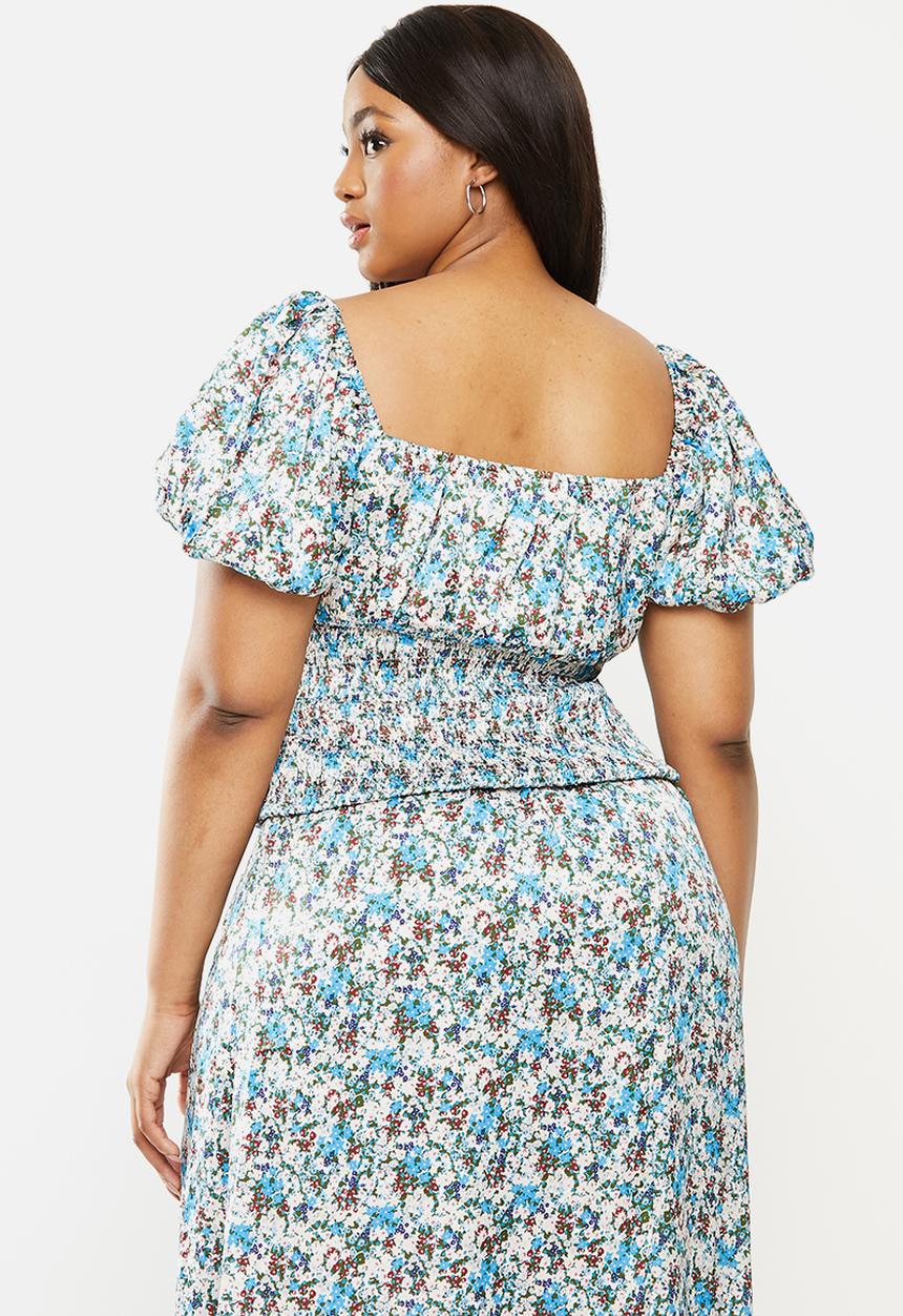 Glamorous - Plus co- ord veck top- blue 