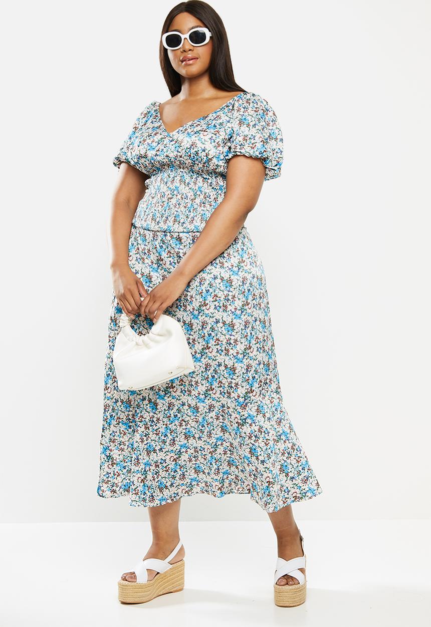 Glamorous - Plus co- ord veck top- blue 