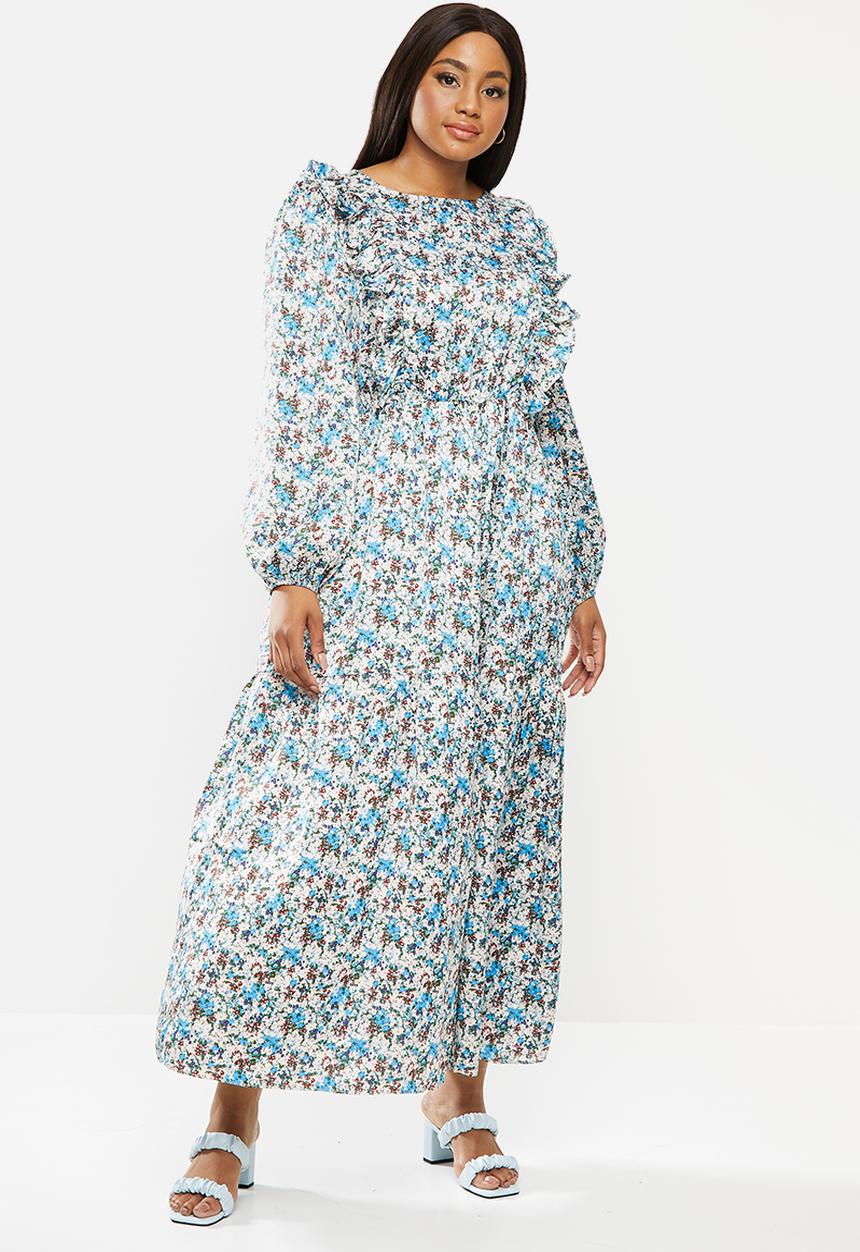 Glamorous - Plus floral tiered dress- blue