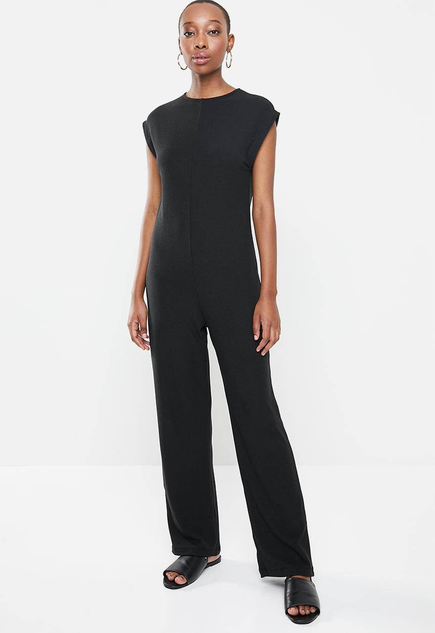 edit - Sleeveless ribbed knit jumpsuit - black