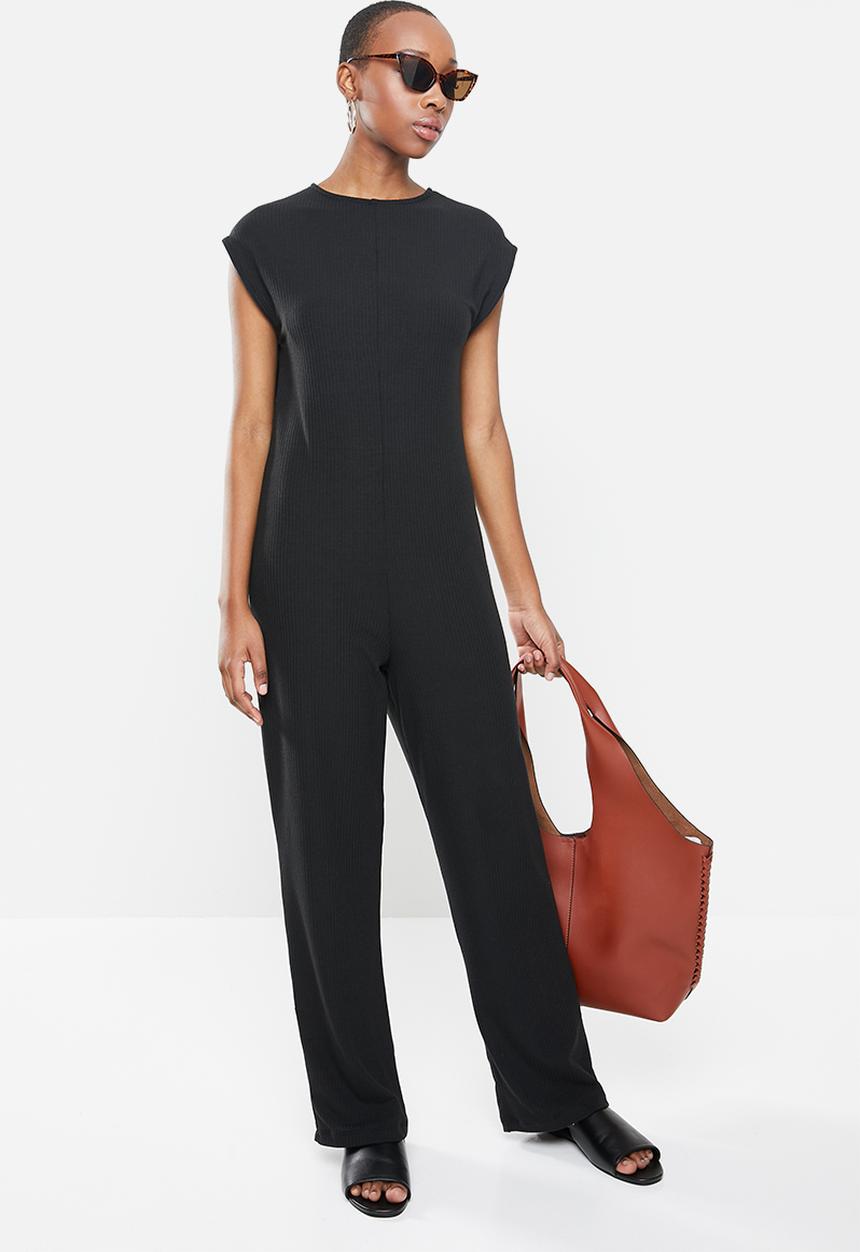 edit - Sleeveless ribbed knit jumpsuit - black