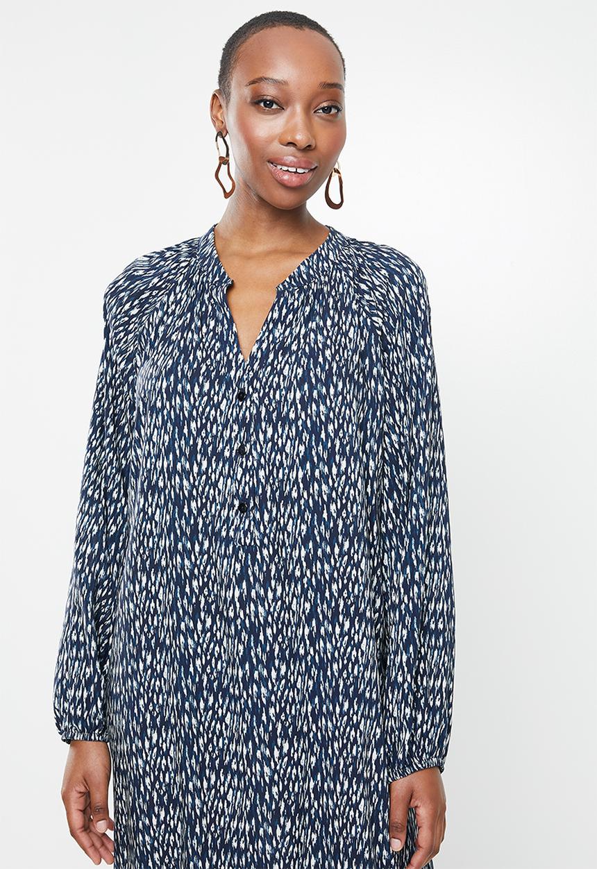 edit - Mandarin collar a-line midaxi - navy 