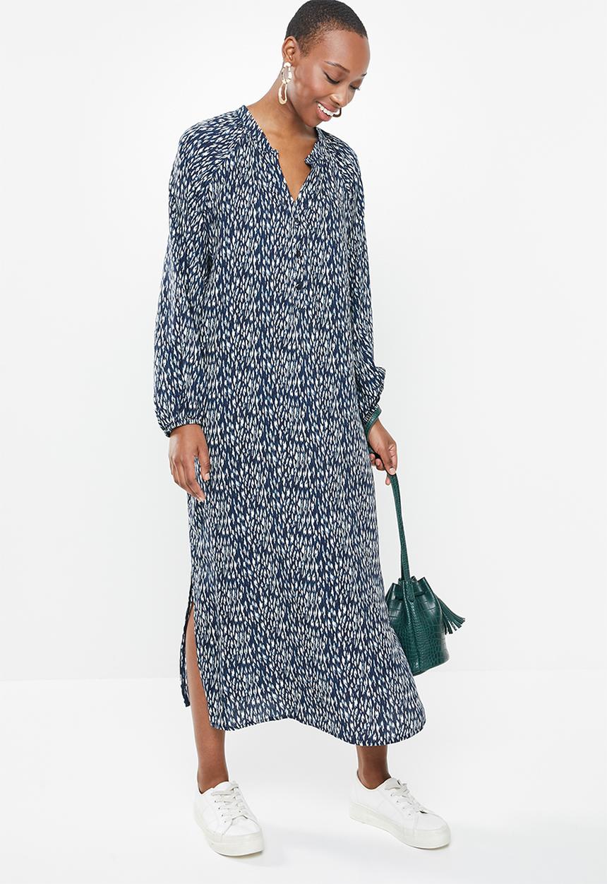 edit - Mandarin collar a-line midaxi - navy 
