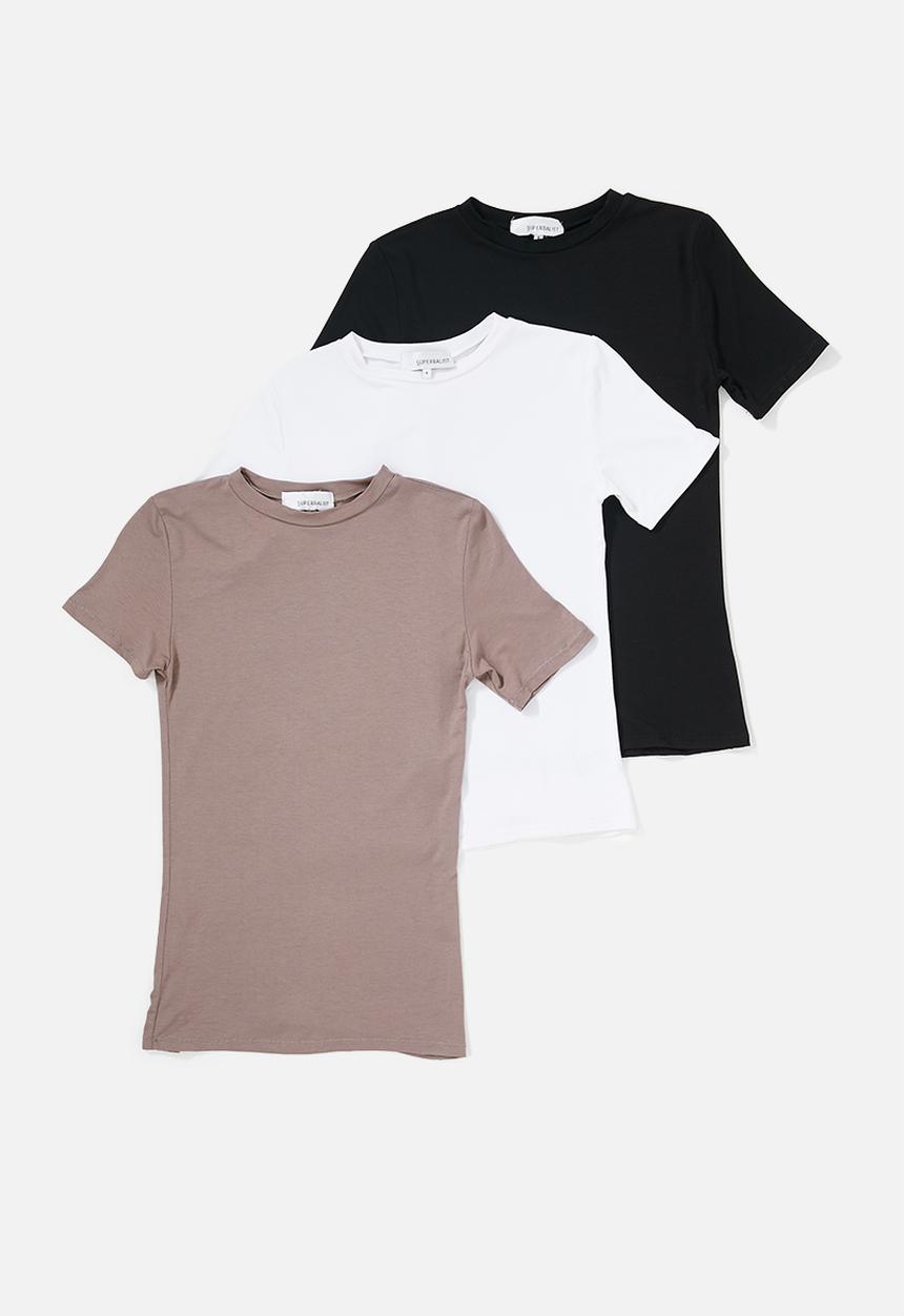 Superbalist - 3 Pack crew neck tee's - black/white/mocha