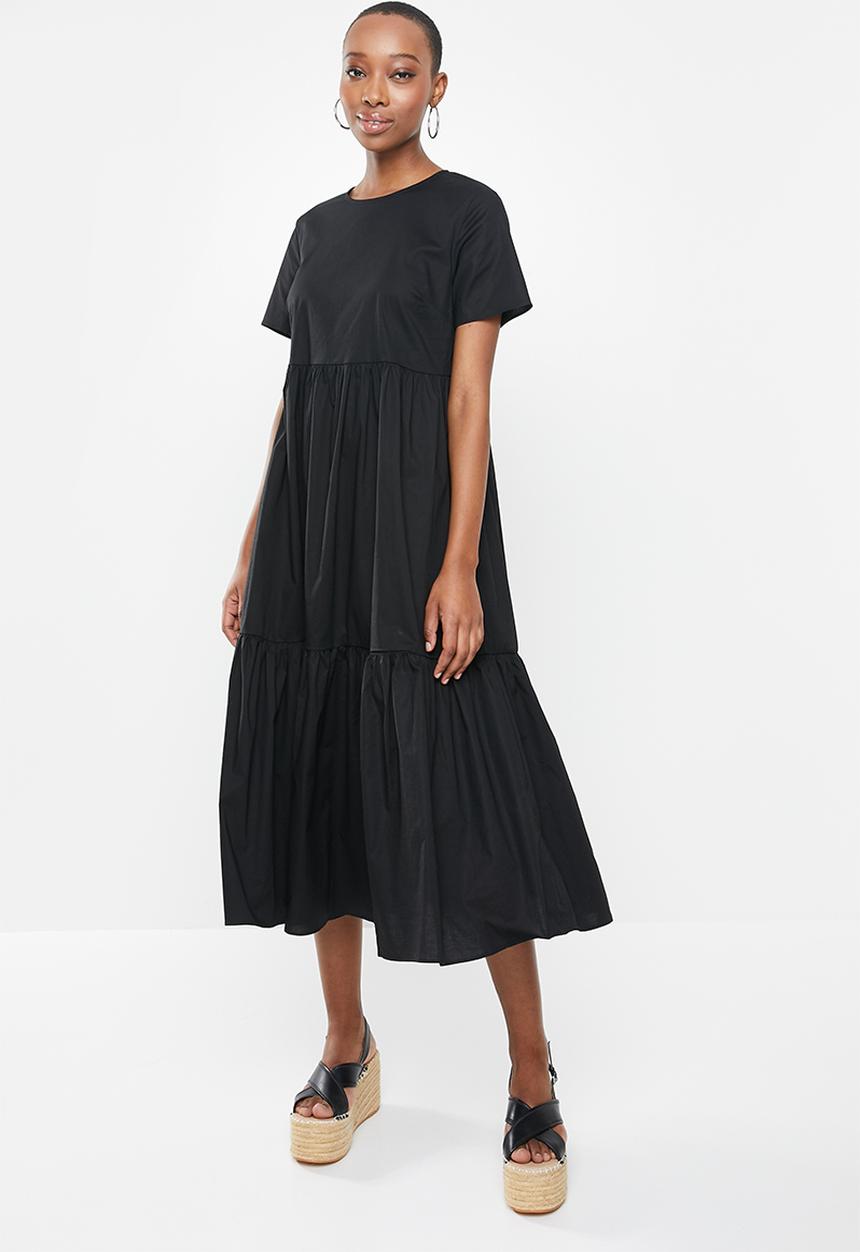 Glamorous - Short sleeve tiered midi dress - black
