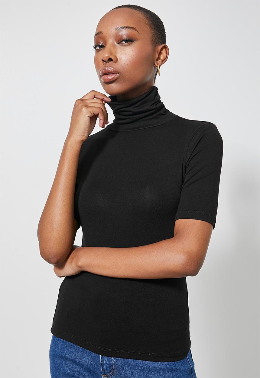 Superbalist - 2Pack poloneck short sleeve tops - black & beige