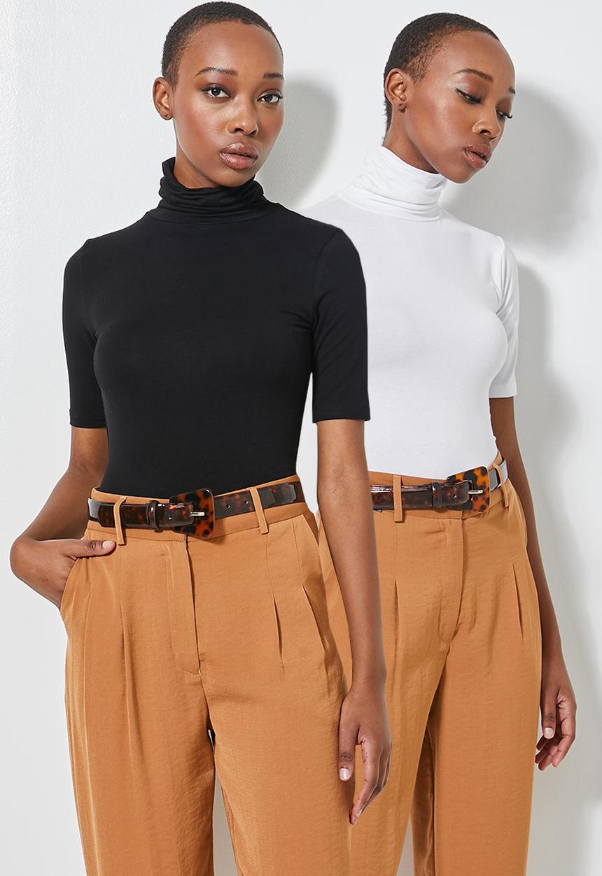 Superbalist - 2Pack poloneck short sleeve tops - black & white