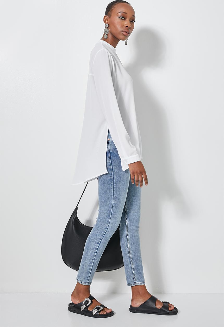 Superbalist - Funnel neck longline blouse - white