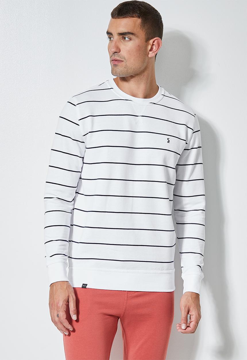 Superbalist - Brewer stripe crew neck sweat - white & navy