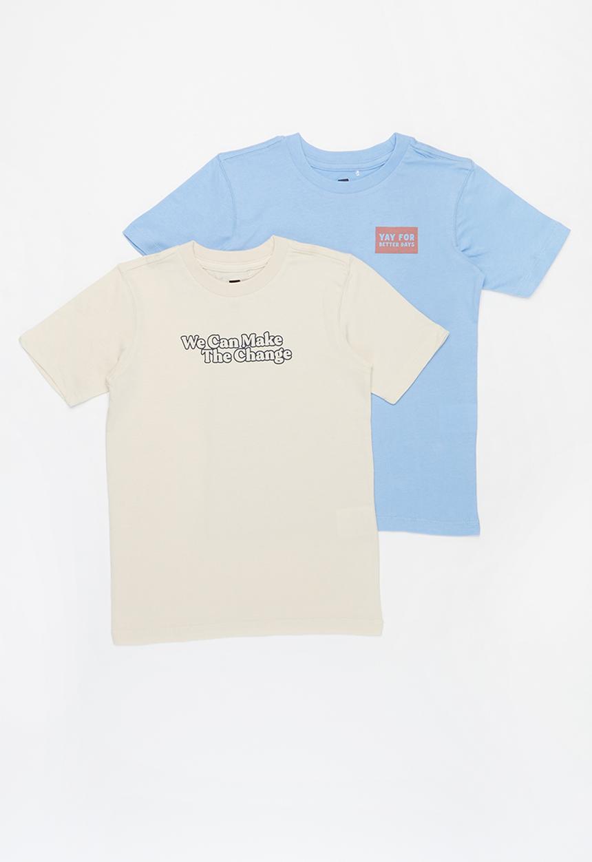Cotton On - 2 Pack max skater short sleeve tee - neutral & blue 