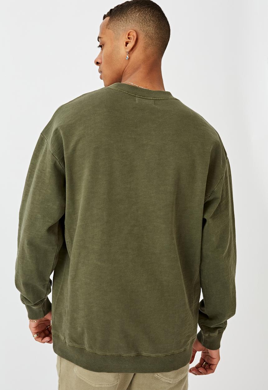 Cotton On - Pigment dyed oversized crew - washed khaki