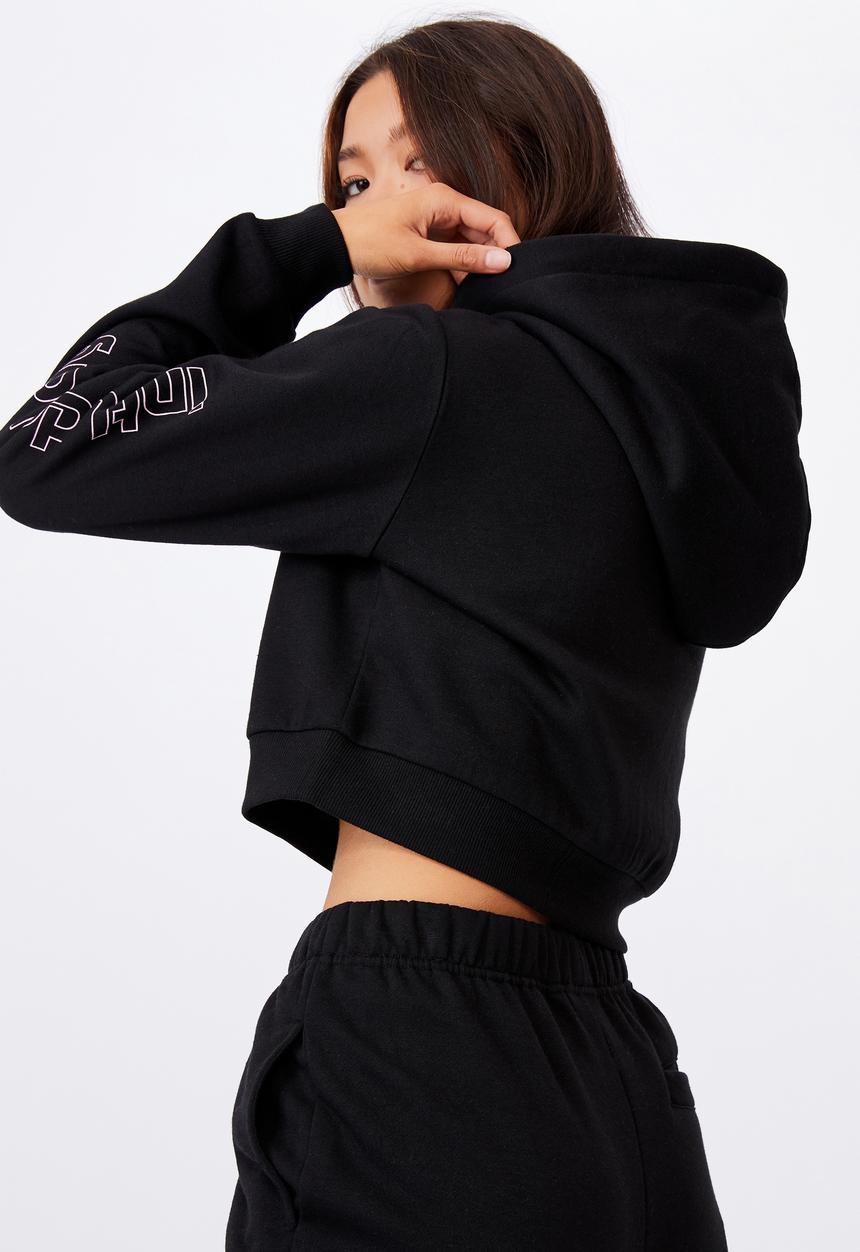 Factorie - Classic crop graphic hoodie - black