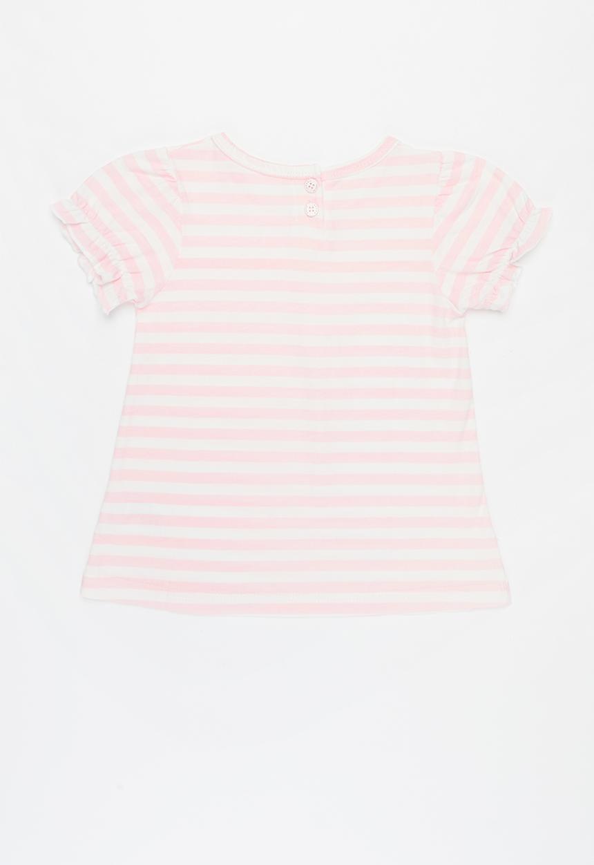 Pop Candy - Girls stripe tee - pink & white