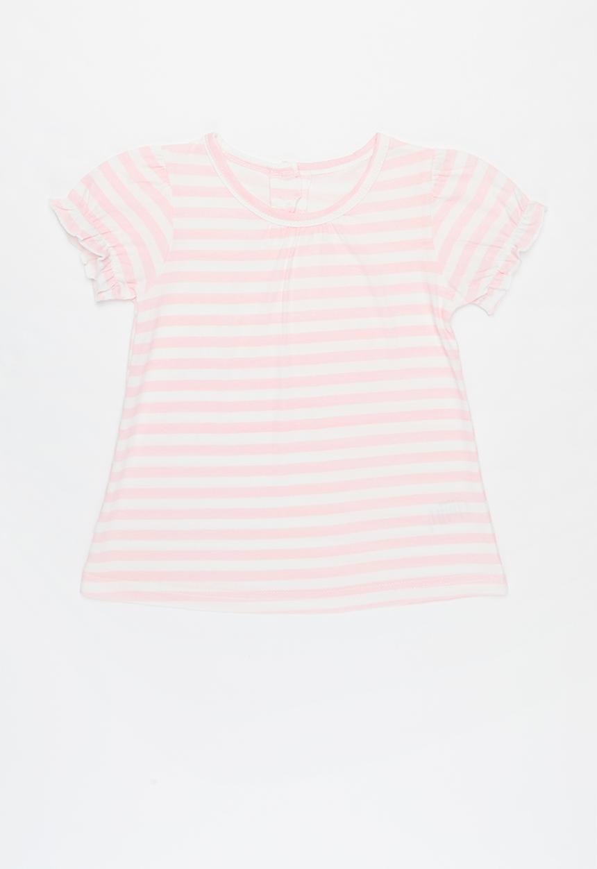 Pop Candy - Girls stripe tee - pink & white
