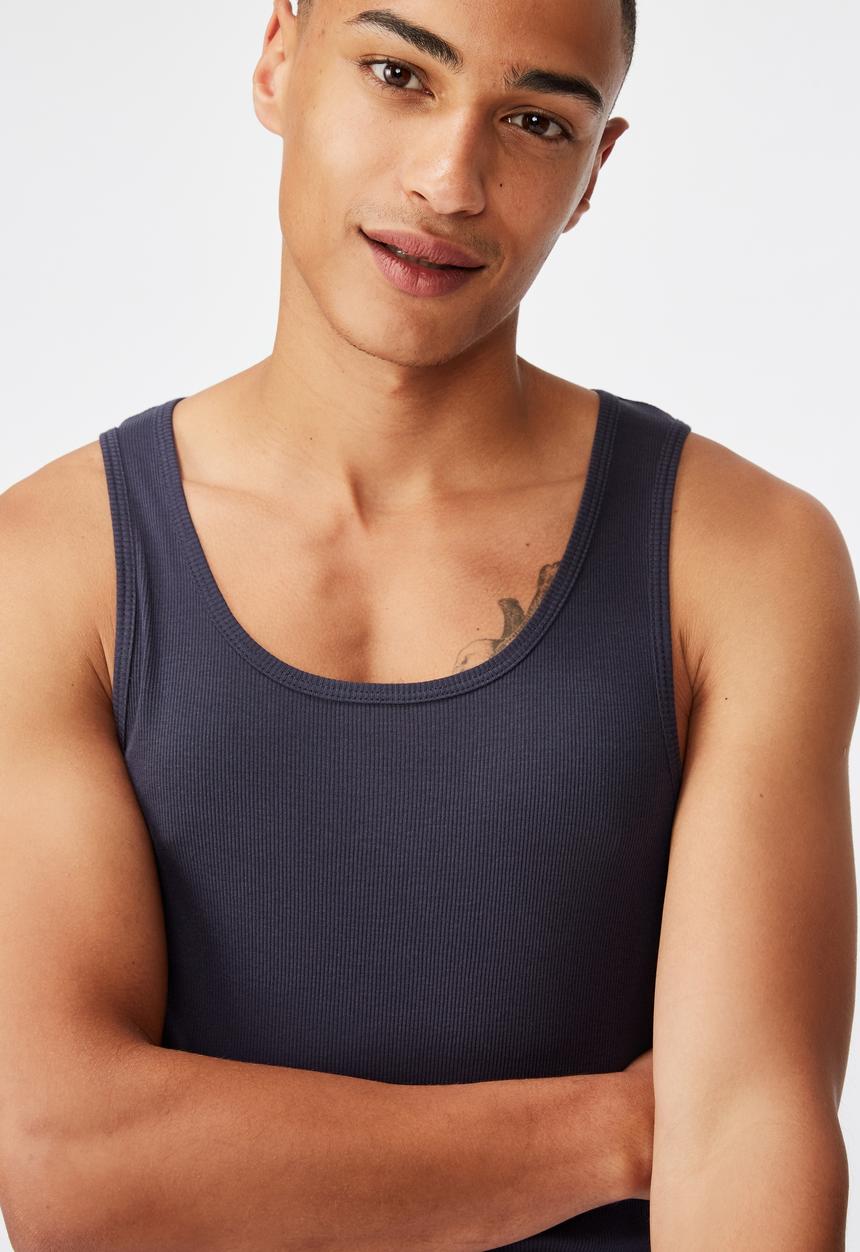 Cotton On - 2x2 rib tank - true navy