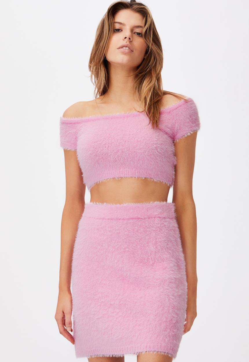 Factorie - Fluffy knit off the shoulder top - pink