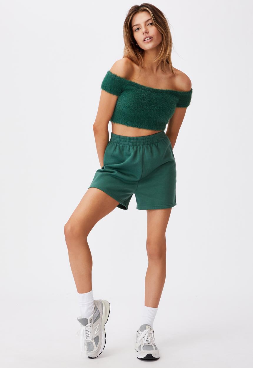 Factorie - Fluffy knit off the shoulder top - green