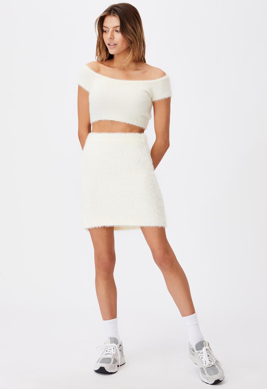 Factorie - Fluffy knit off the shoulder top - neutral 