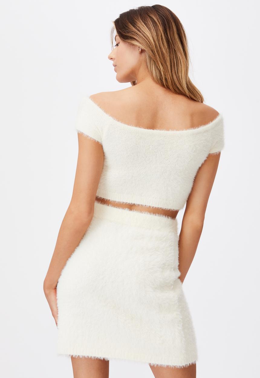 Factorie - Fluffy knit off the shoulder top - neutral 