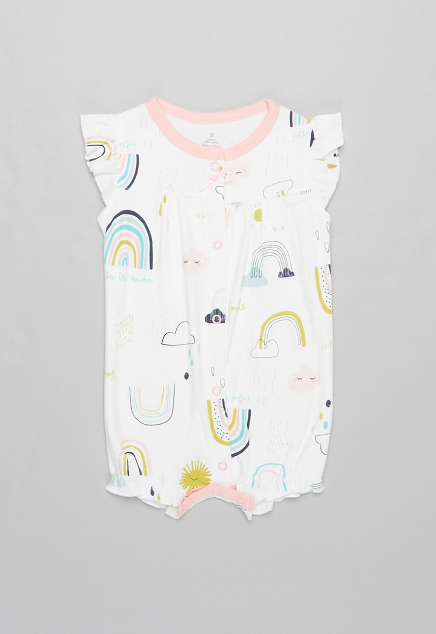 Pop Candy - Rainbow & clouds romper - white