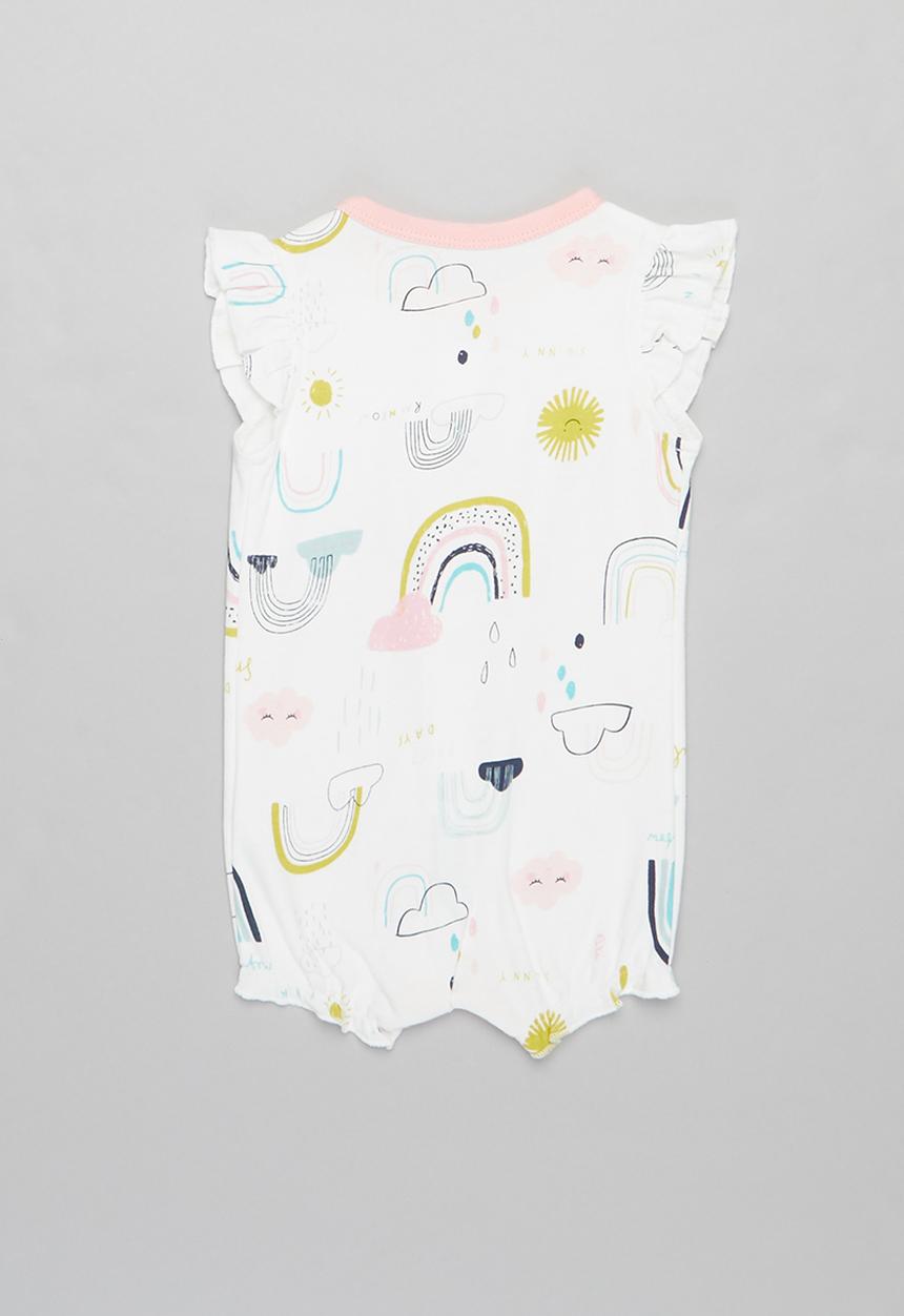 Pop Candy - Rainbow & clouds romper - white
