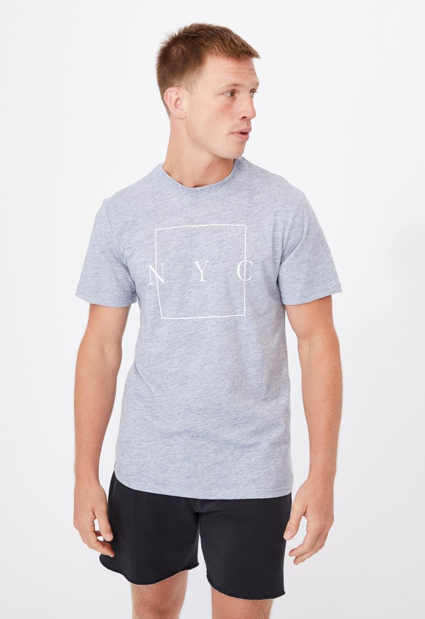 Cotton On - Tbar text t-shirt - ice blue slub marle
