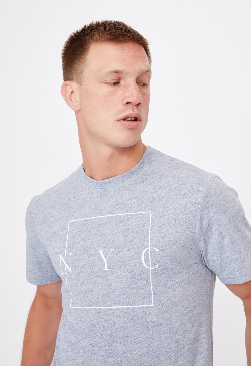 Cotton On - Tbar text t-shirt - ice blue slub marle