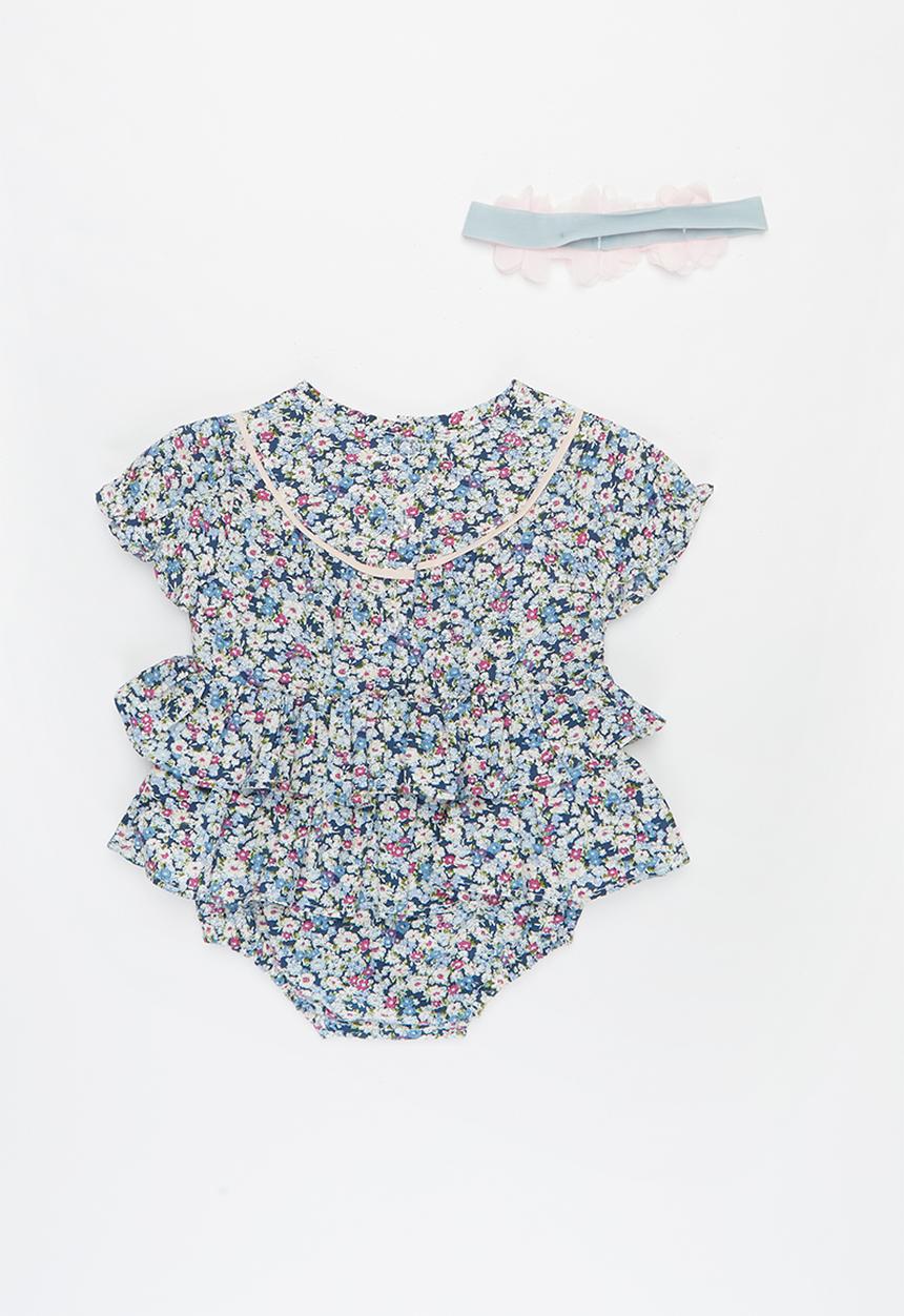 Pop Candy - Girls ruffle floral romper - blue