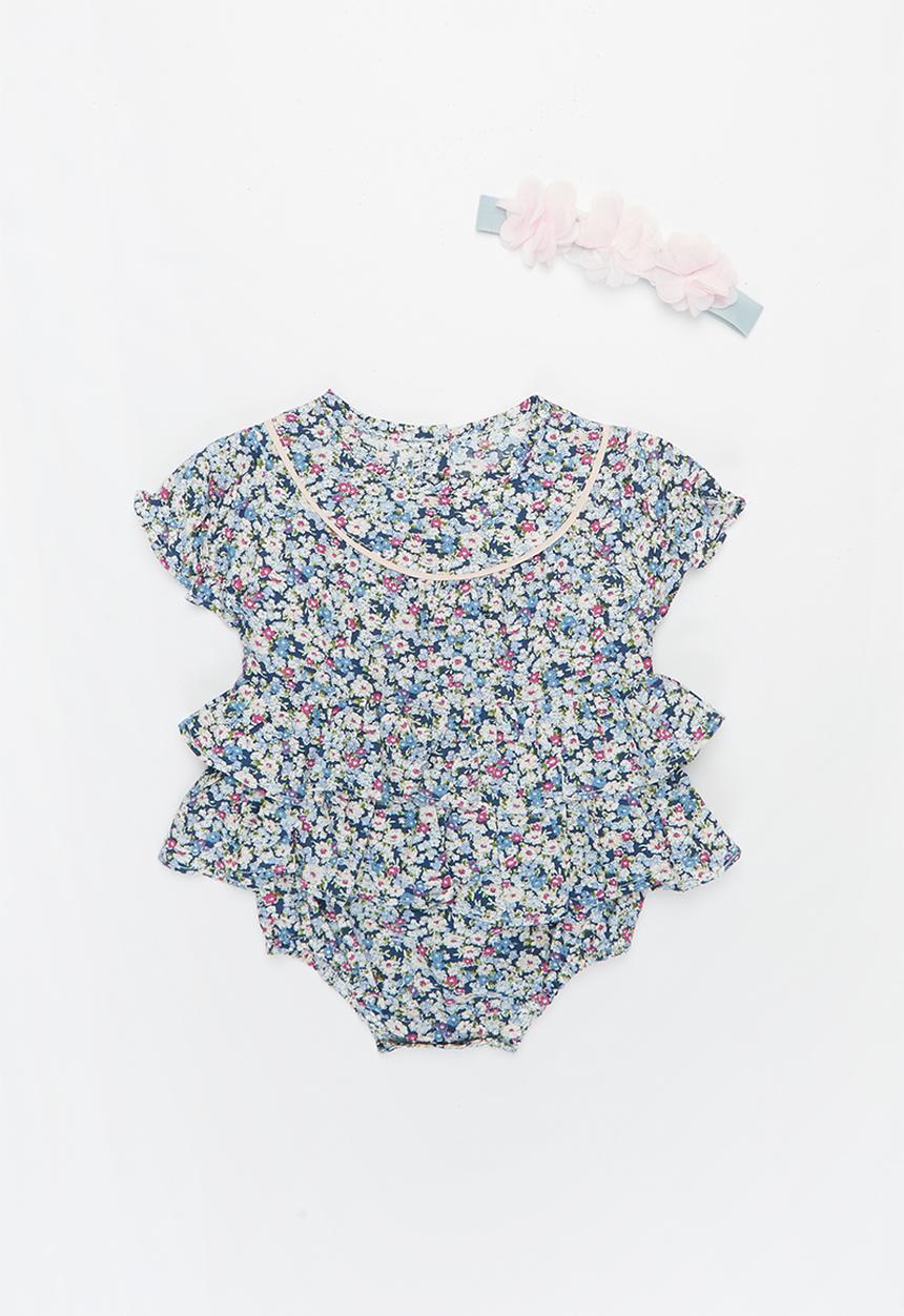 Pop Candy - Girls ruffle floral romper - blue