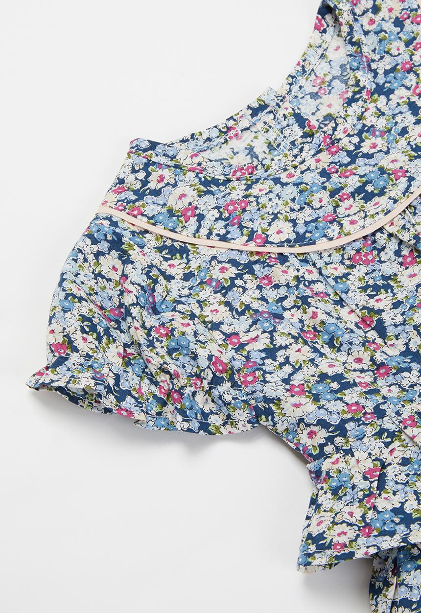 Pop Candy - Girls ruffle floral romper - blue