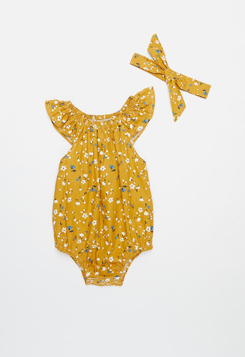 Pop Candy - Girls frill romper & headband set - mustard