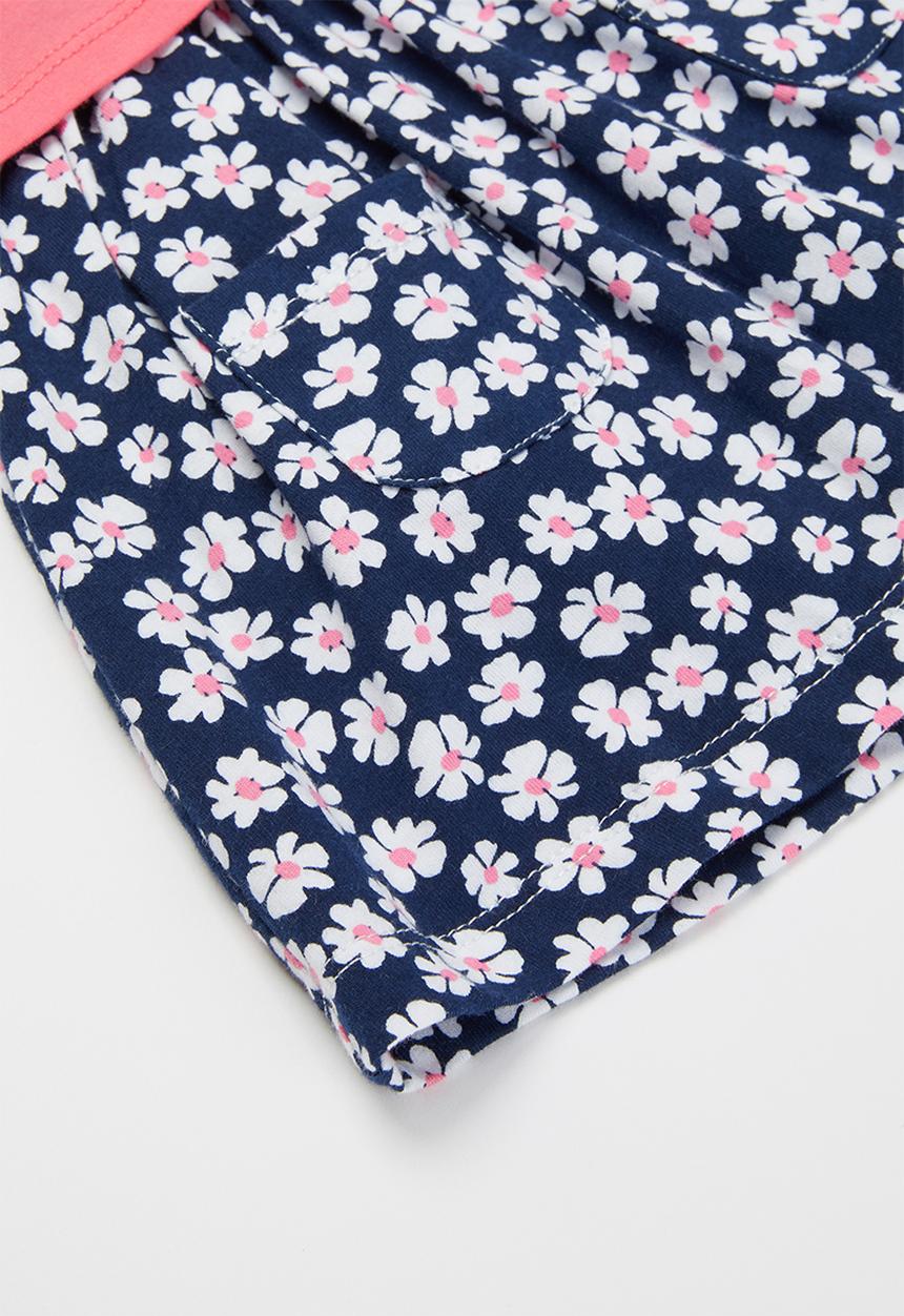 Pop Candy - Girls printed dress & cardigan set - navy & pink
