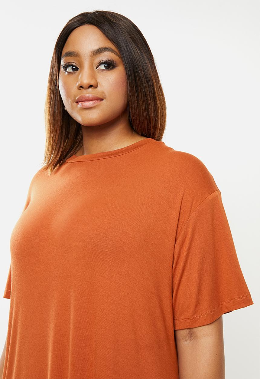 edit Plus - Short sleeve pocket swing dress - rust