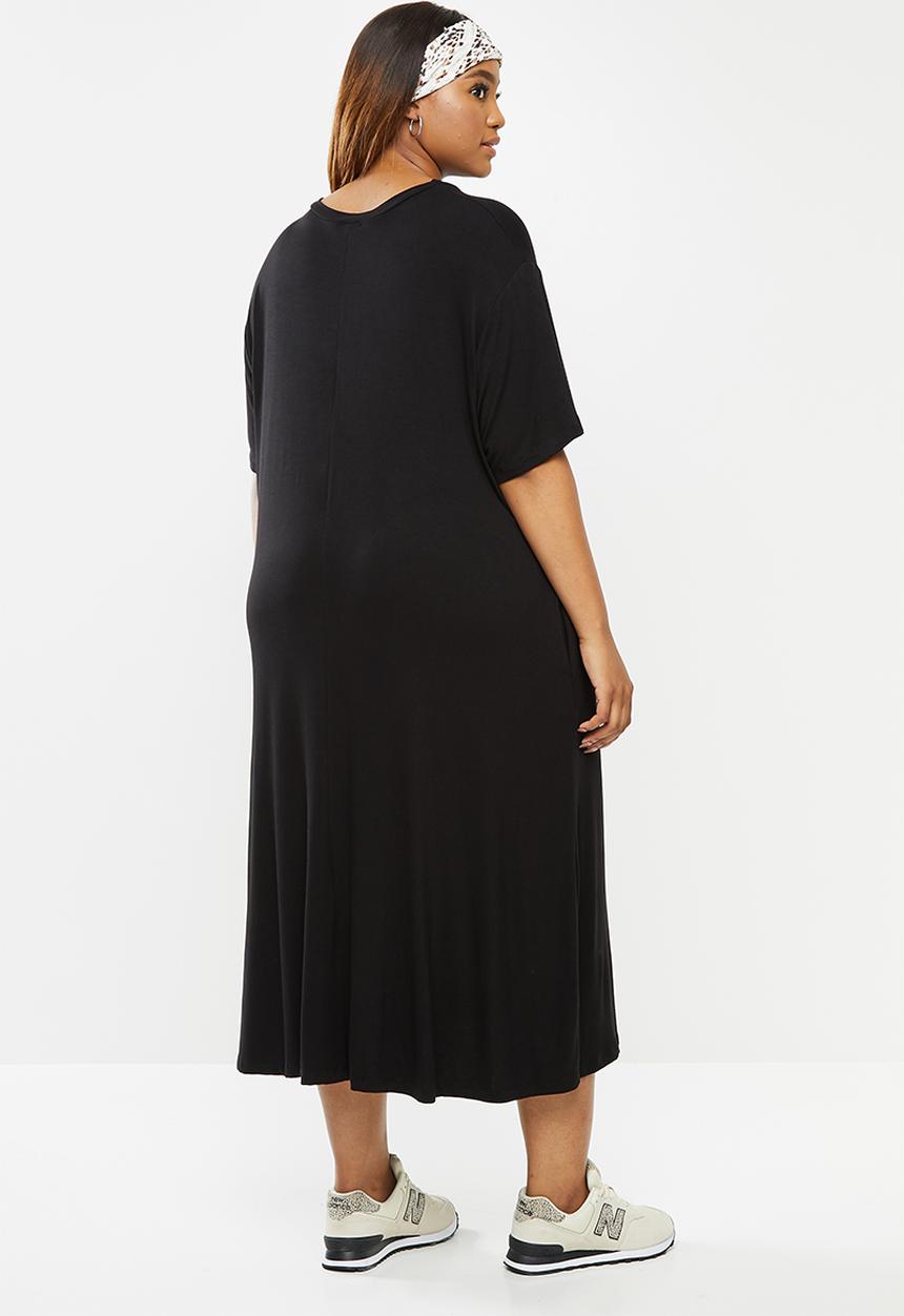edit Plus - Short sleeve pocket swing dress - black