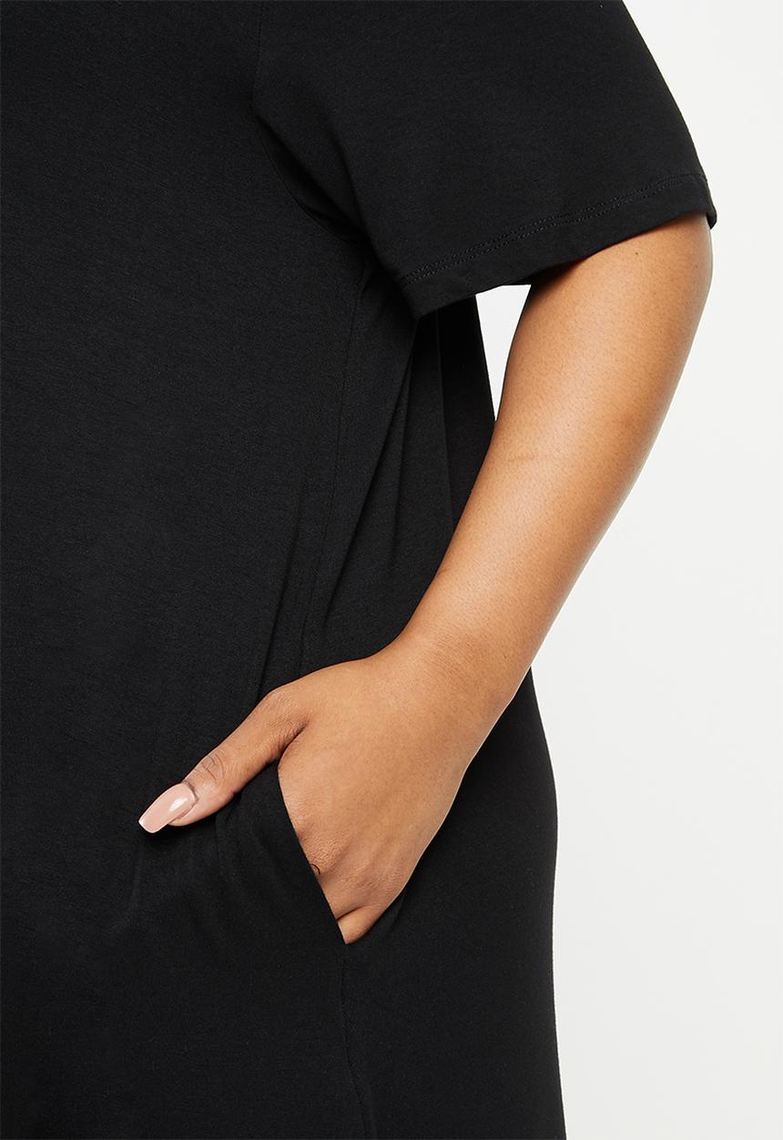 edit Plus - Short sleeve pocket swing dress - black