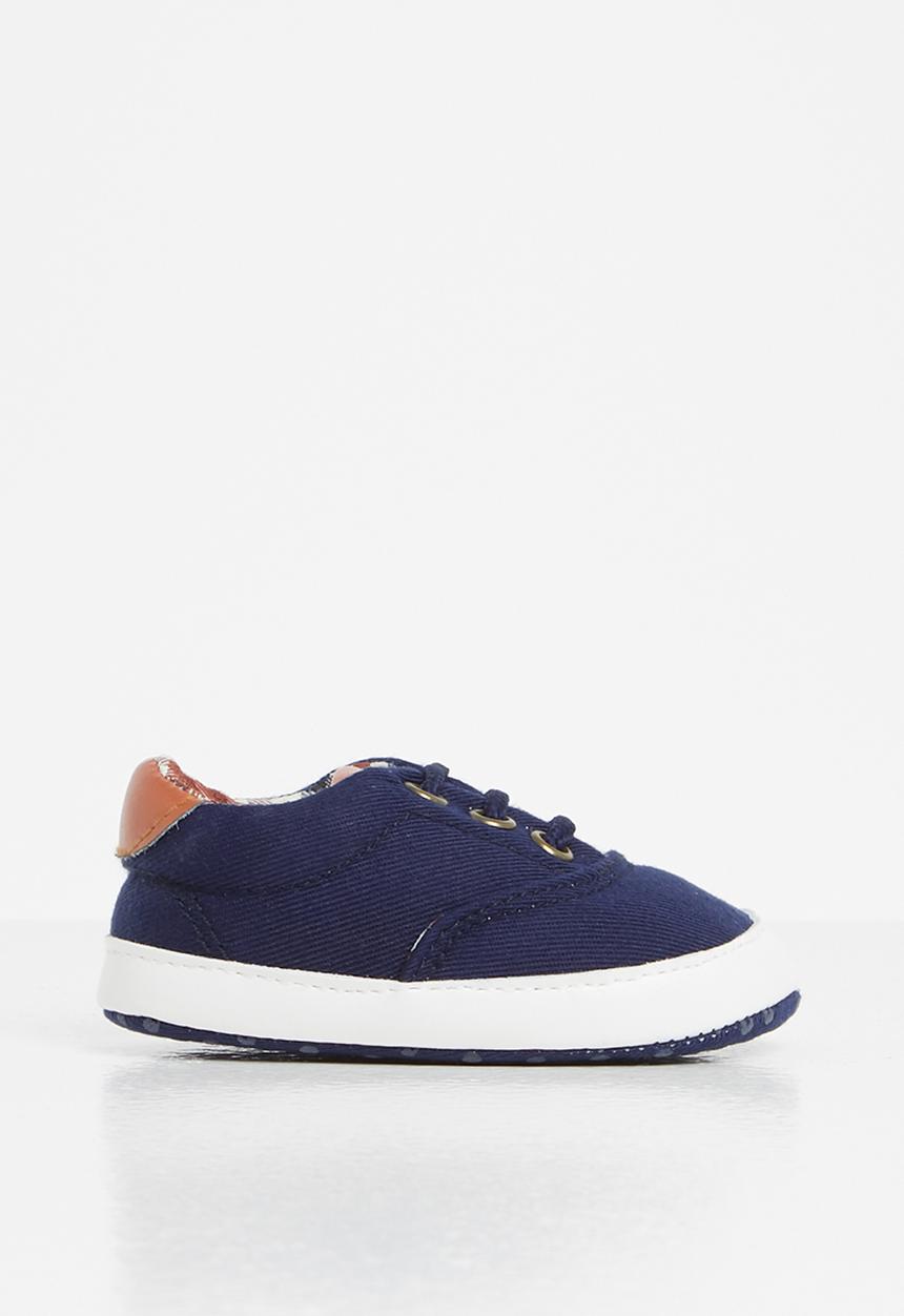 Pop Candy - Boys check detail sneaker - navy