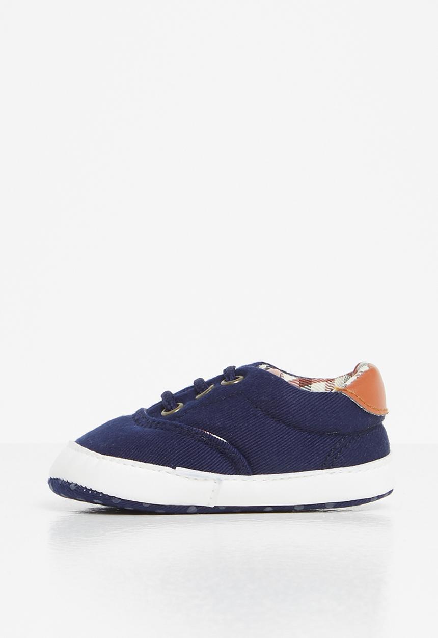 Pop Candy - Boys check detail sneaker - navy