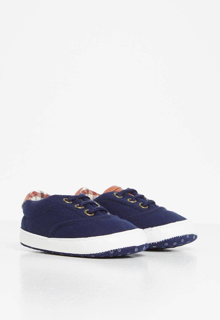 Pop Candy - Boys check detail sneaker - navy
