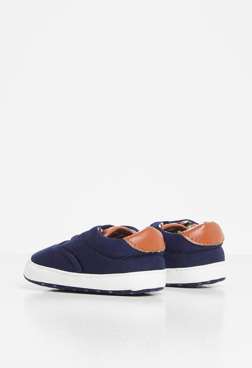Pop Candy - Boys check detail sneaker - navy