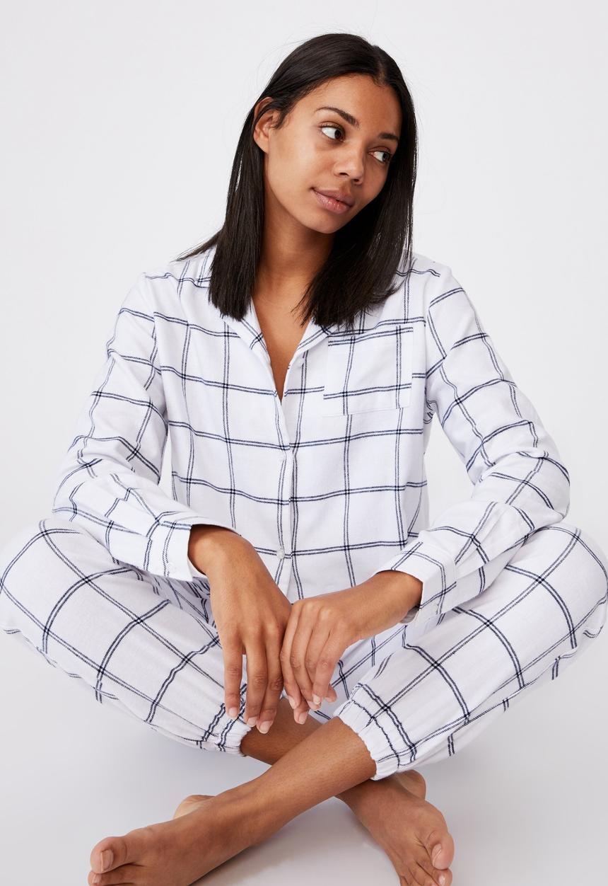 Cotton On - Flannel sleep shirt  - oversized check white