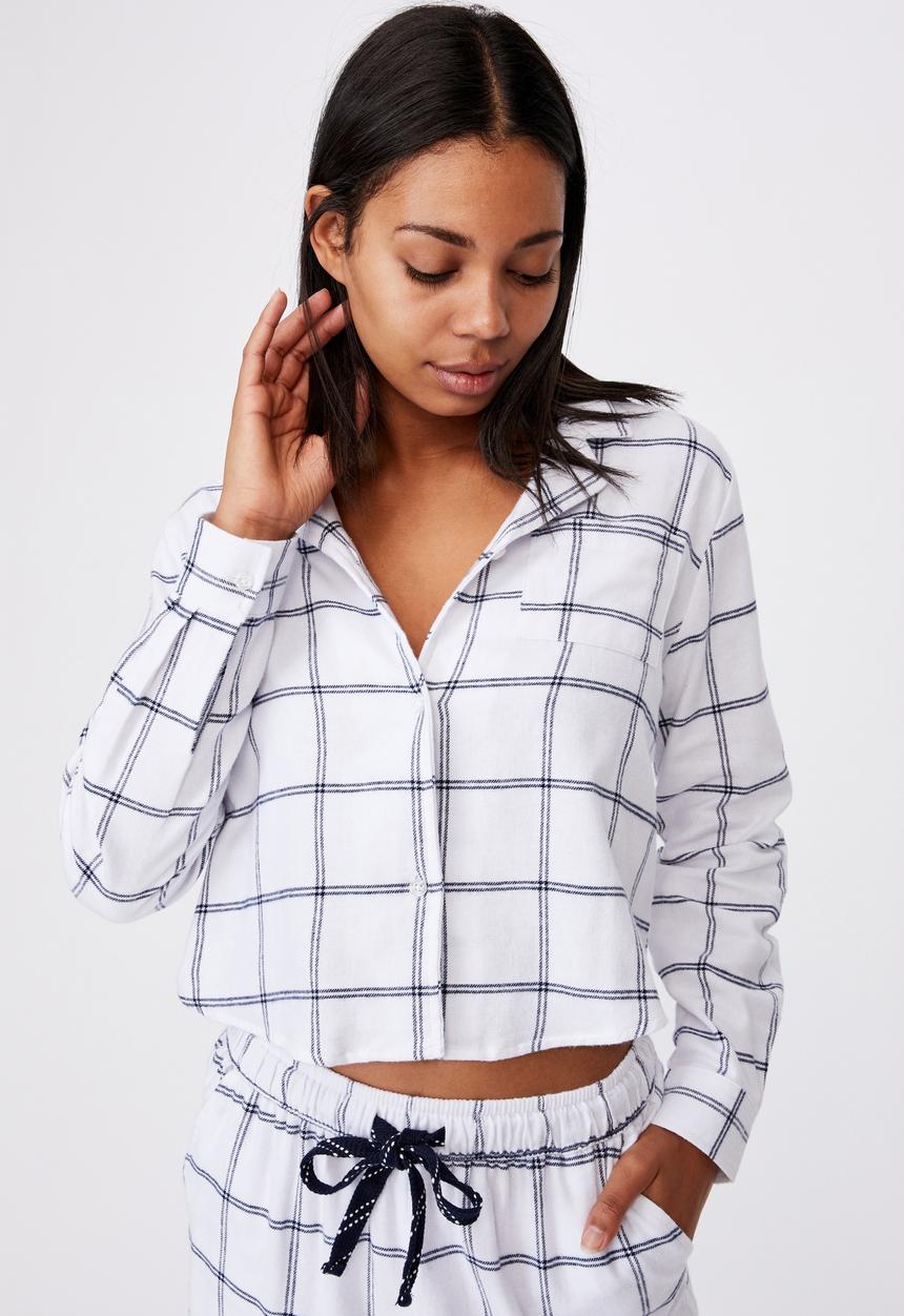 Cotton On - Flannel sleep shirt  - oversized check white