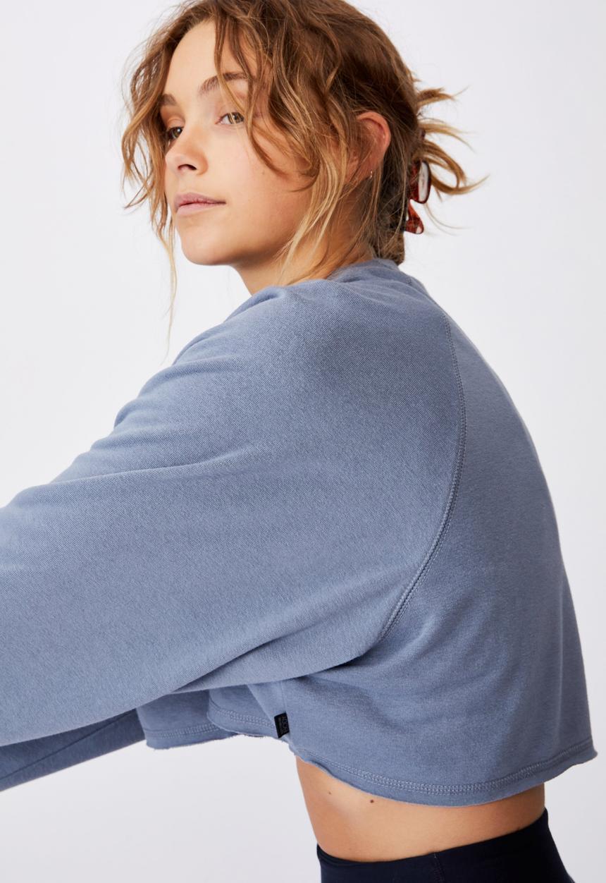 Cotton On - Lifestyle crop raglan fleece - blue jay