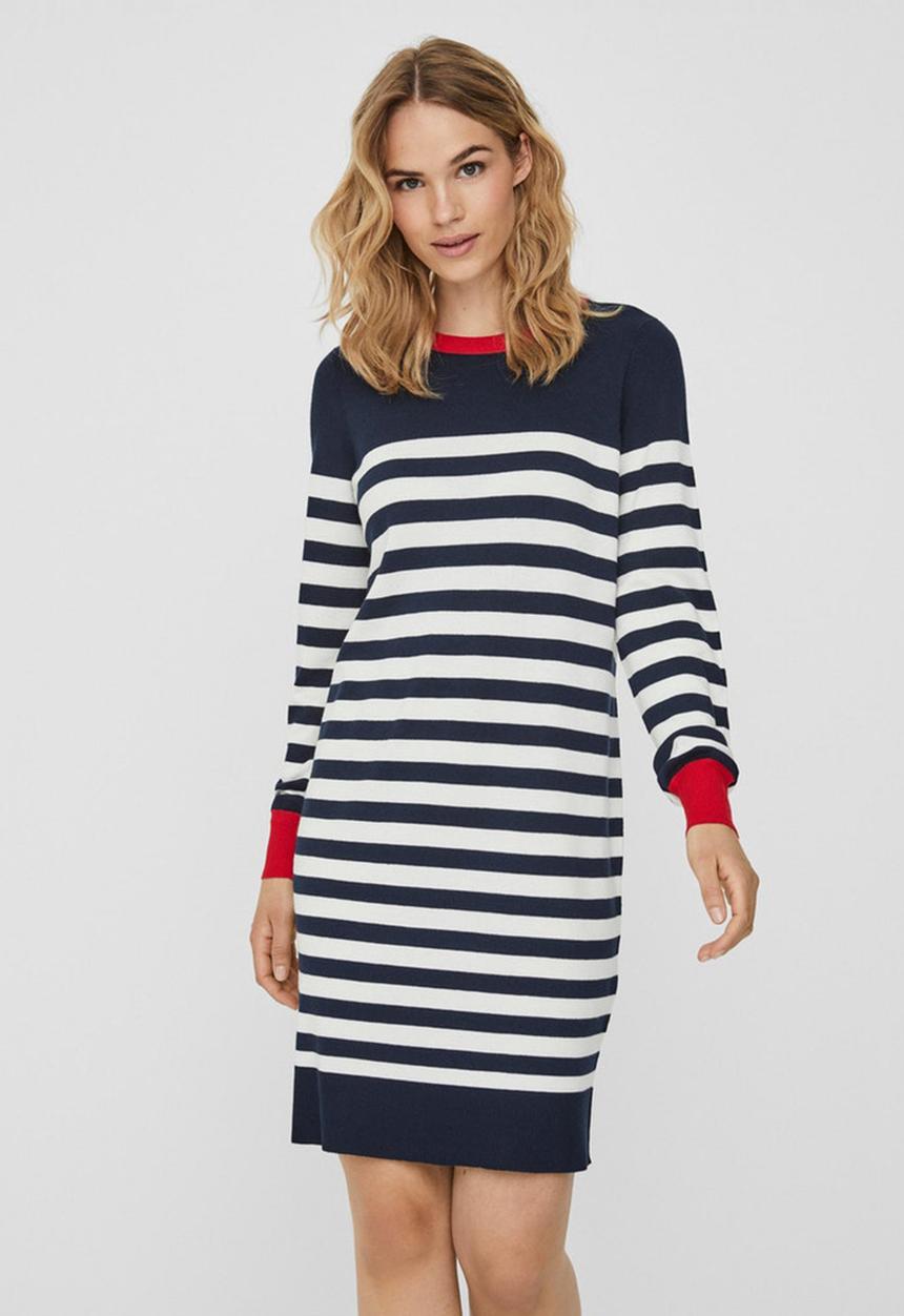 Vero Moda - Lacole long sleeve stripe balloon dress - navy